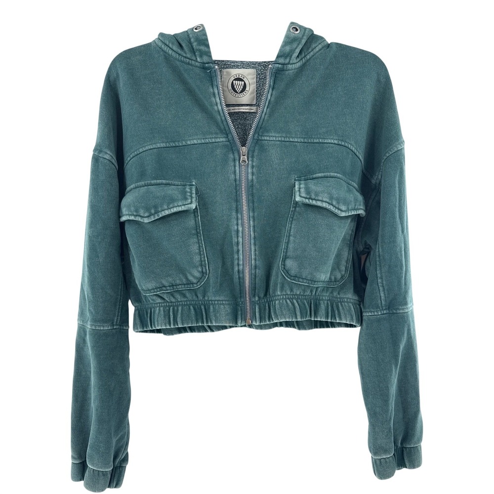 Urban Outfitters Cropped Zip-Up Hoodie Womens‎ Medium Teal